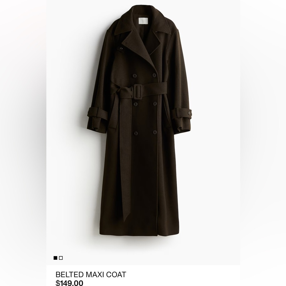 H&M Dark Brown Belted Maxi Coat